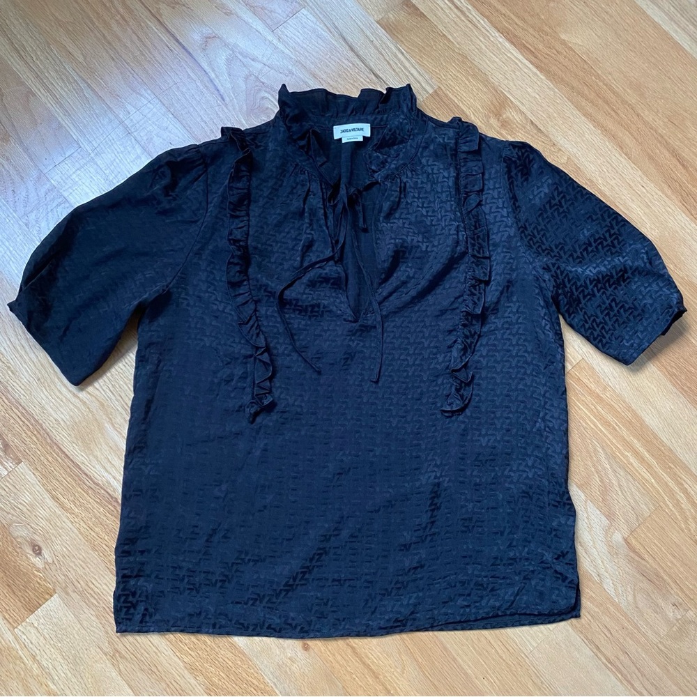 Zadig & Voltaire Black Ruffle Tie-Neck Blouse - Picture 2 of 8